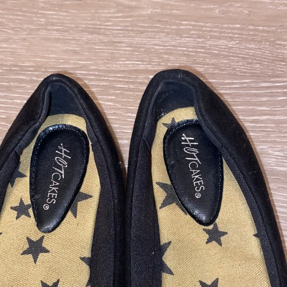 Hot Cakes Girls’ Black Suede Ballet Flats with Rhinestones